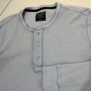 Abercrombie Fitch Mens‎ Waffle Knit Henley Light Blue Large Long Sleeve Shirt